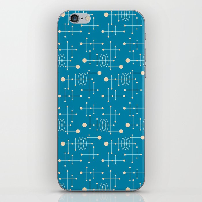 Mid Century Atomic Age Pattern Celadon Blue, Peach and Light Yellow iPhone Skin
