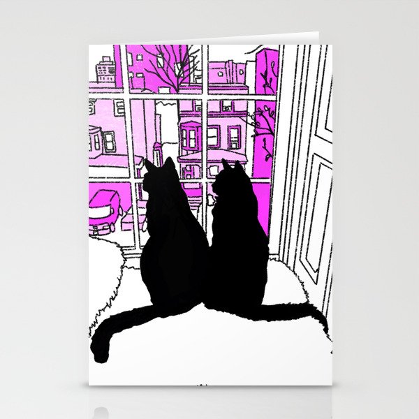 Window Cats Hot Pink Stationery Cards