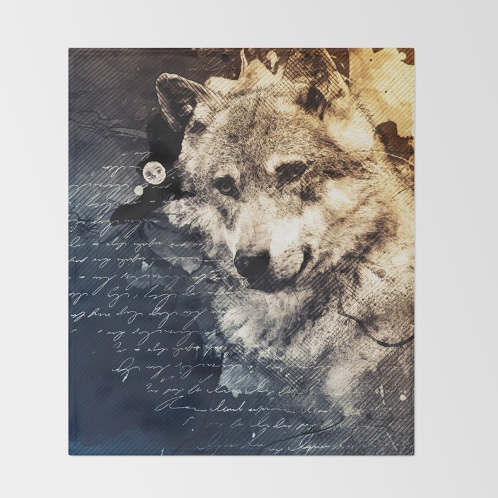 Vintage Wolf Mixed Media Wolf Art Wolf Painting Wolf Decor