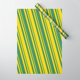 [ Thumbnail: Yellow and Sea Green Colored Striped Pattern Wrapping Paper ]