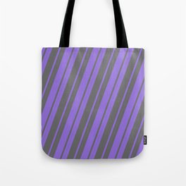 [ Thumbnail: Purple and Dim Grey Colored Pattern of Stripes Tote Bag ]