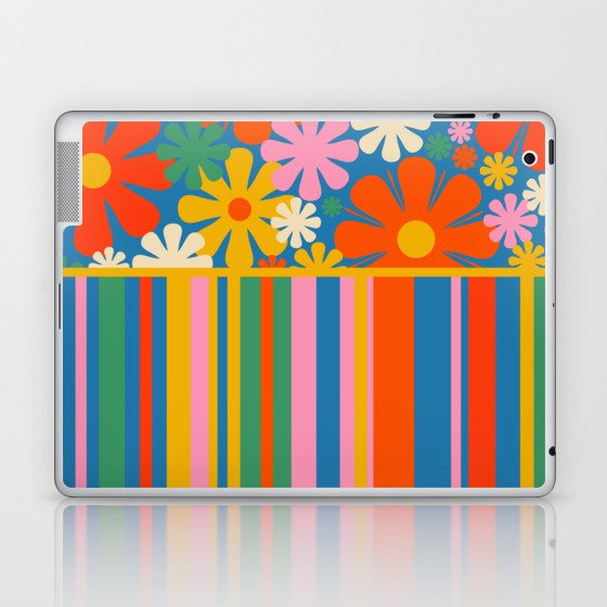 Colorful Retro Flowers and Stripes Pattern Mix Laptop & iPad Skin
