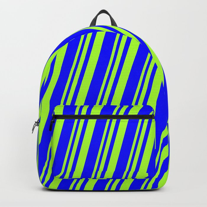 Light Green and Blue Colored Striped/Lined Pattern Backpack
