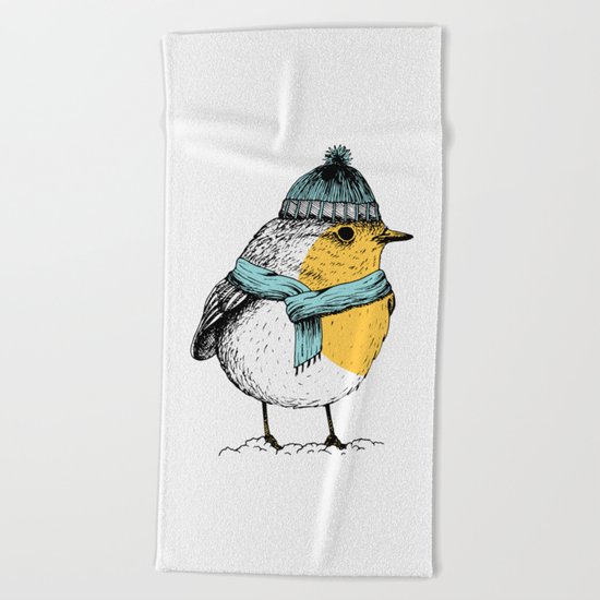 Winter bird Beach Towel