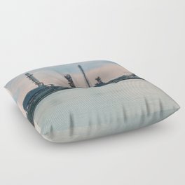 Oil refinery riverfront, vintage tone during sunrise Floor Pillow