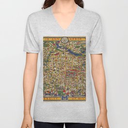 University of Michigan-Vintage Pictorial Map V Neck T Shirt