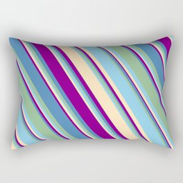 [ Thumbnail: Eyecatching Blue, Dark Sea Green, Sky Blue, Beige, and Purple Colored Lines Pattern Rectangular Pillow ]