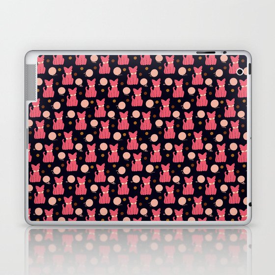Cat Pattern Pink on Navy Laptop & iPad Skin