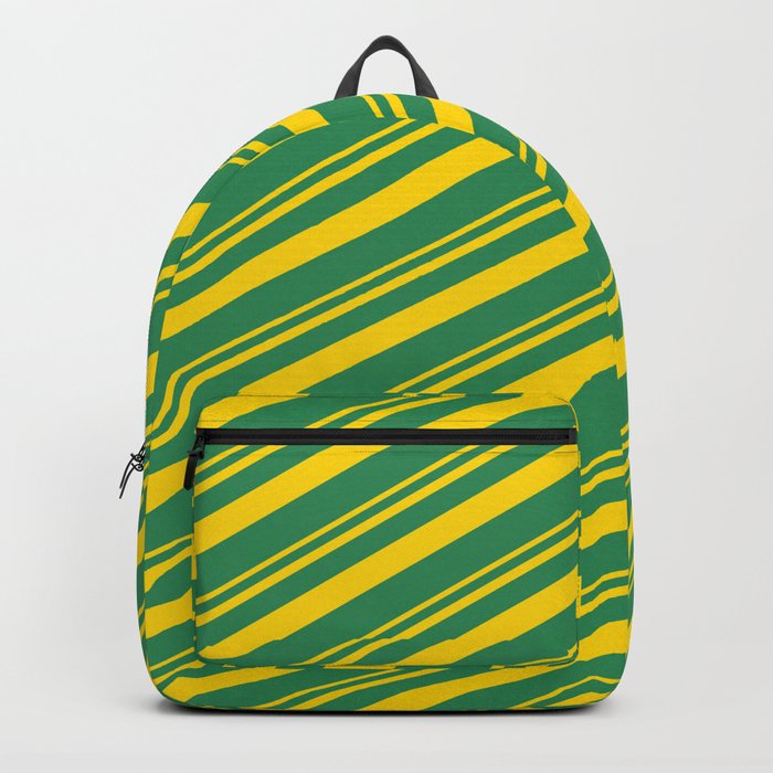 Yellow & Sea Green Colored Lines/Stripes Pattern Backpack