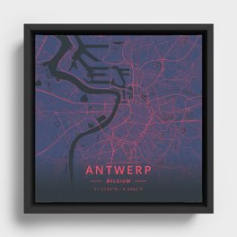 Antwerp, Belgium - Neon Framed Canvas