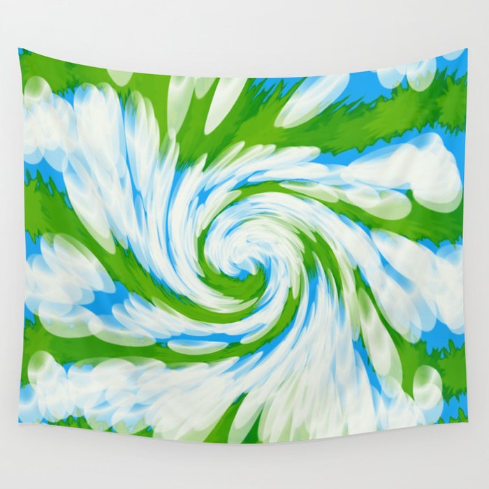 Groovy Green Blue Swirl Wall Tapestry