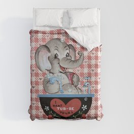 Cheesy Vintage Retro Valentine's Day Elephant In Bath Tub Duvet Cover