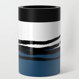 Abstract Line Art Black White Blue Can Cooler
