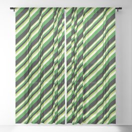[ Thumbnail: Green, Light Yellow, Forest Green & Black Colored Stripes Pattern Sheer Curtain ]