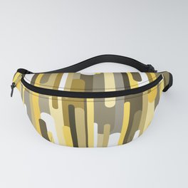 Flowing drops of paint in gold yellow, abstract liquid flow, golden background Fanny Pack