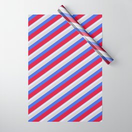 [ Thumbnail: Colorful Dark Gray, Lavender, Light Grey, Royal Blue, and Crimson Colored Stripes/Lines Pattern Wrapping Paper ]