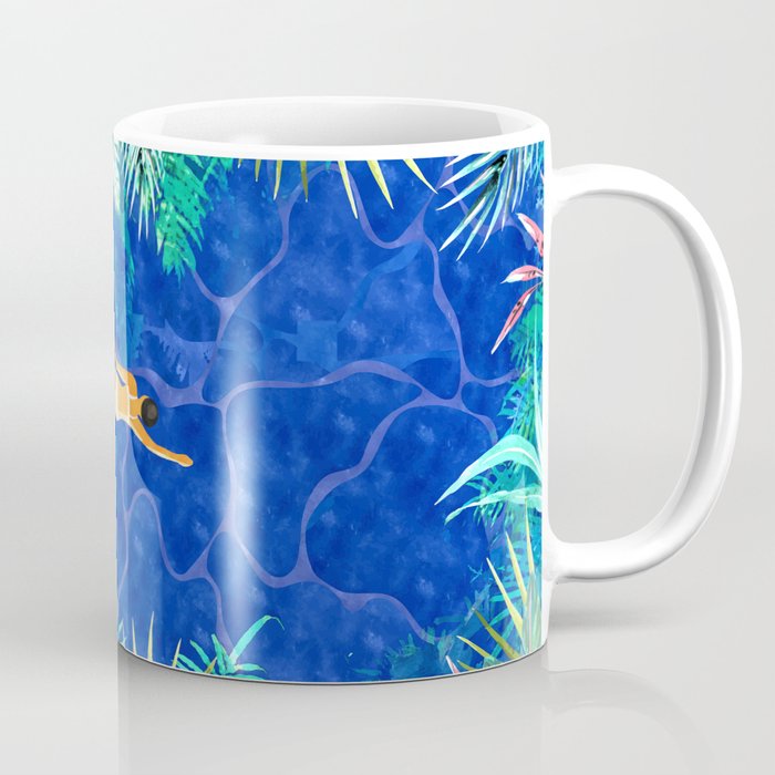 Tropical Jungle Pool | Forest Pop of Color Botanical | Travel Wild Plants Eclectic Watercolor Swim  Coffee Mug