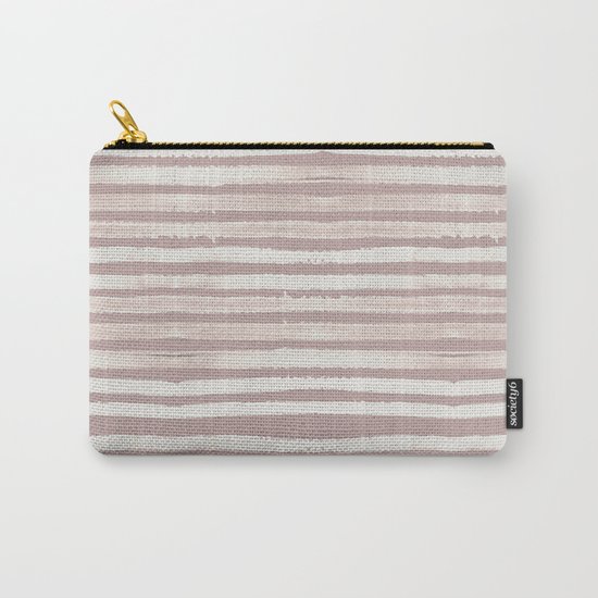 Simply Shibori Stripes Lunar Gray on Clay Pink Carry-All Pouch