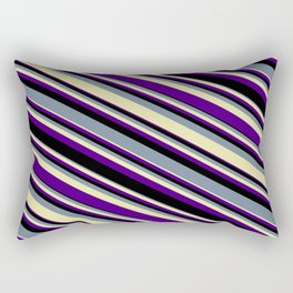 [ Thumbnail: Light Slate Gray, Pale Goldenrod, Indigo, and Black Colored Lined/Striped Pattern Rectangular Pillow ]