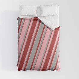 [ Thumbnail: Dark Grey, Brown & Light Pink Colored Lined Pattern Comforter ]