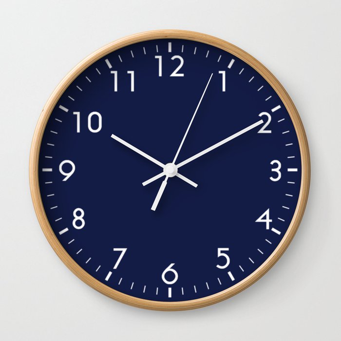 Navy Blue Minimalist Solid Color Block Spring Summer Wall Clock