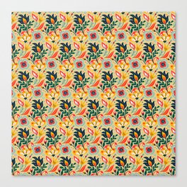 Colorful Floral Pattern On Beige Background Canvas Print