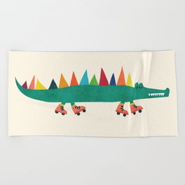 Crocodile on Roller Skates Beach Towel