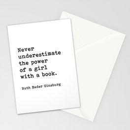 Never Underestimate The Power Of A Girl With A Book, Ruth Bader Ginsburg, Motivational Quote, Stationery Card