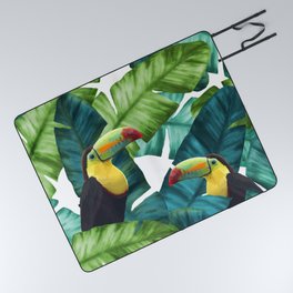 Toucans Tropical Banana Leaves Pattern Picnic Blanket