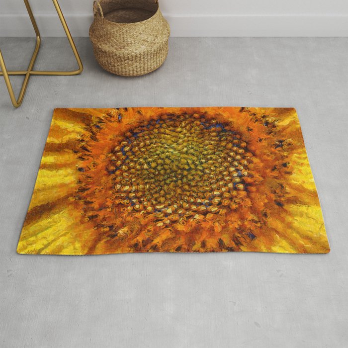 Sunflower and Seeds In Van Gogh Style Rug