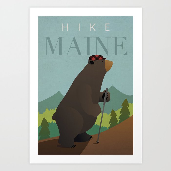 Hike Maine - Hiking Bear Art Print