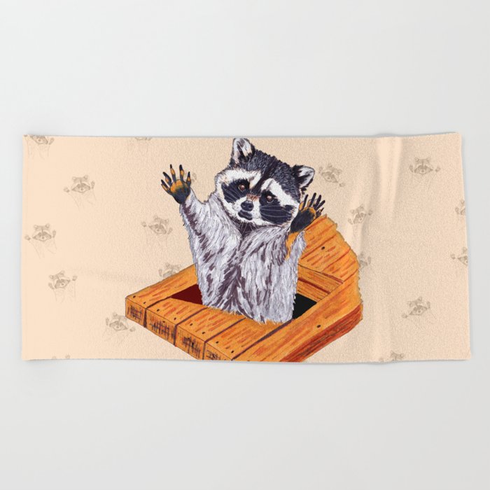 Peeking Raccoons #5 Beige Pallet - Beach Towel