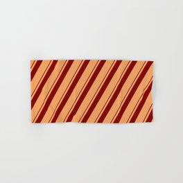 [ Thumbnail: Brown & Maroon Colored Lined Pattern Hand & Bath Towel ]