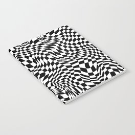 TIME MOVES SLOWLY (warped geometric pattern) Notebook | Monochromatic, Black And White, Digitalart, Checkerboard, Illusion, Art, Design, Glitch, Opticalillusion, Trippy 