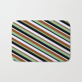 [ Thumbnail: Lavender, Brown, Dark Sea Green & Black Colored Striped/Lined Pattern Bath Mat ]
