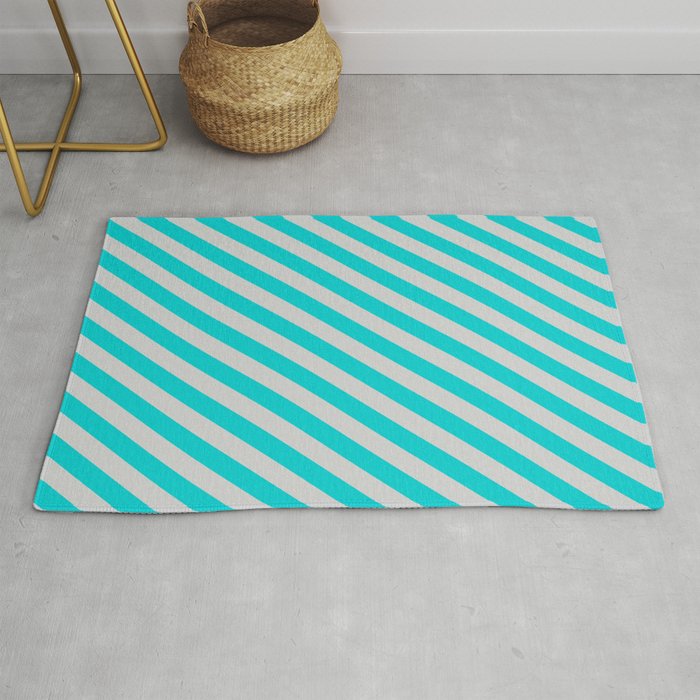 Dark Turquoise and Light Grey Colored Stripes/Lines Pattern Rug