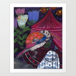 Ferret with Floral Fighting Fans Art Print