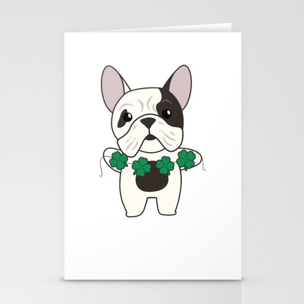 Bulldog Shamrocks Cute Animals For Luck Stationery Cards