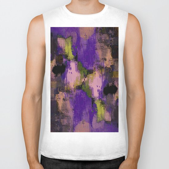 Abstract Nature - Textured, blue, yellow, pink, lilac, purple, black and orange painting Biker Tank