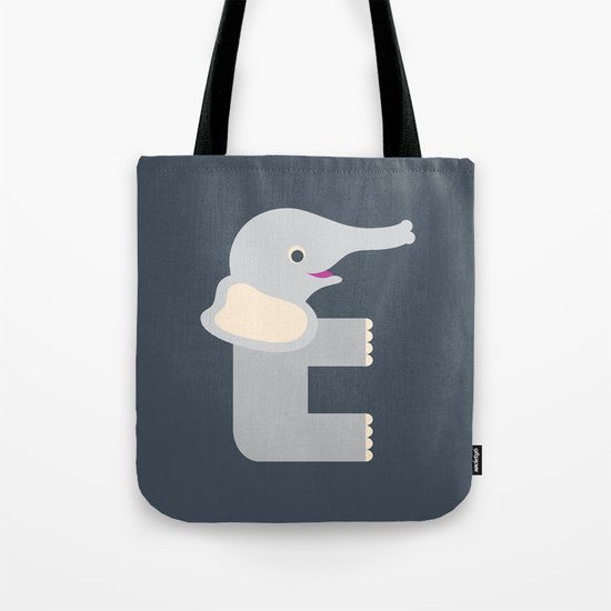 Letter E // Animal Alphabet // Elephant Monogram Tote Bag