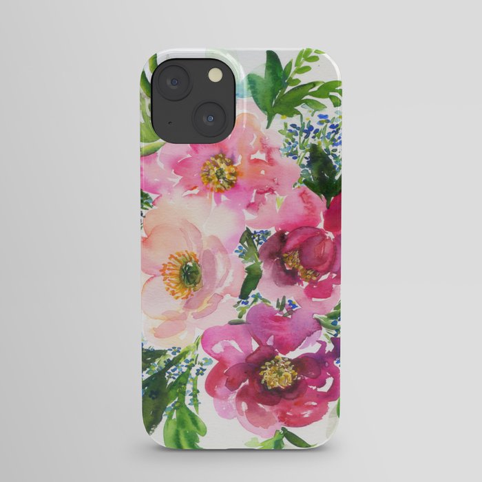 5 pink peonies in watercolor iPhone Case