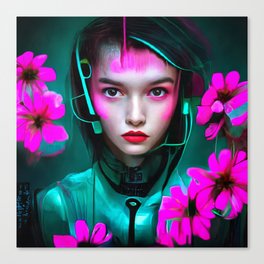 Woman Portrait 04 Floral Cyberpunk Girl Canvas Print
