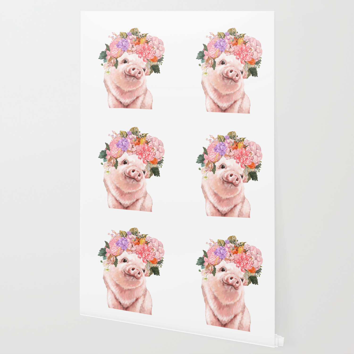 Lovely Baby Pig With Flowers Crown Wallpaper By Bignosework Society6
