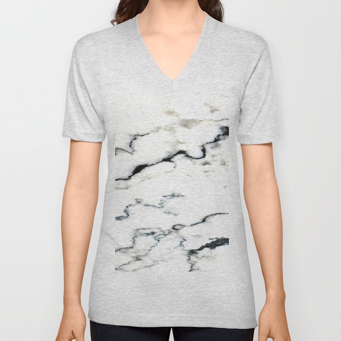 Smoky Whispers Black and White Marble Design V Neck T Shirt