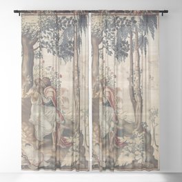 Antique 17th Century 'Apollo Spying on Mars and Venus' Tapestry Sheer Curtain