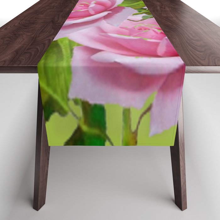 AWESOME PINK GARDEN ROSES ON GREY ART  Table Runner