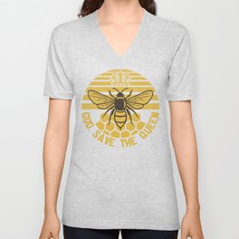 God Save The Queen Vintage Bee V Neck T Shirt