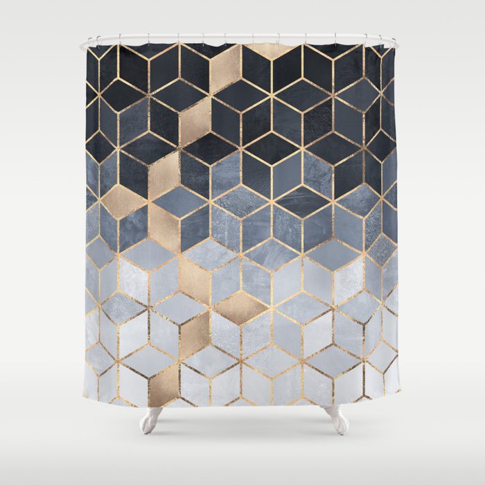 Soft Blue Gradient Cubes Shower Curtain