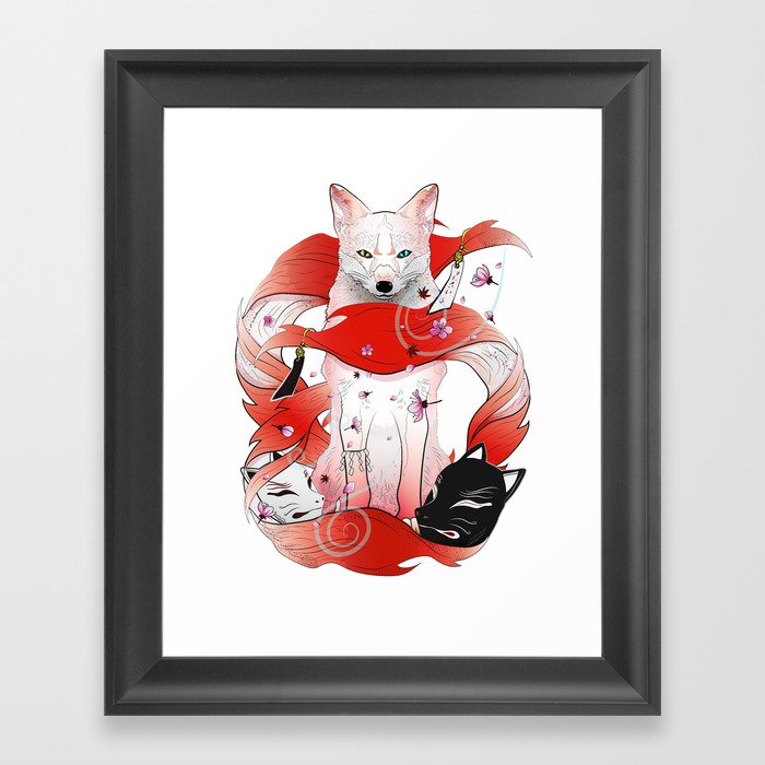 Red Kitsune Framed Art Print