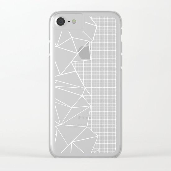 Abstract Grid Outline White on Black on Side Clear iPhone Case